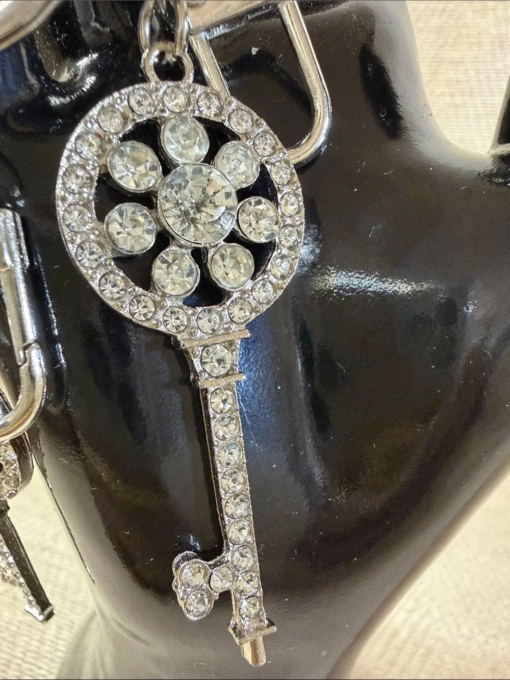 Rhinestone Key Charm Keychain - Silver Crystal Key Design (2)